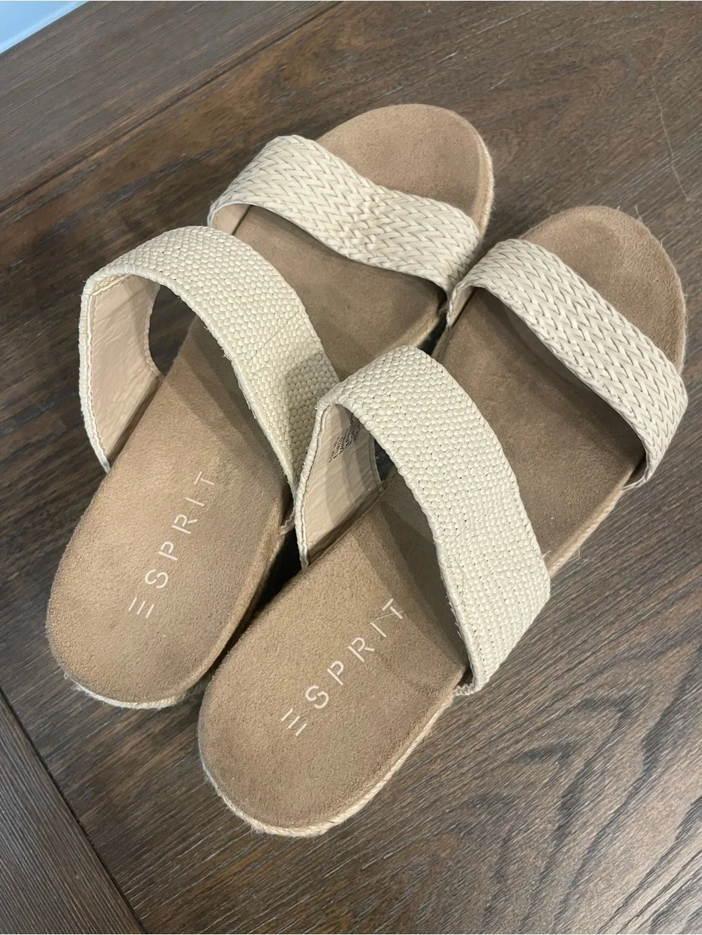 Esprit Natural Beige Woven Platform Slide Sandals